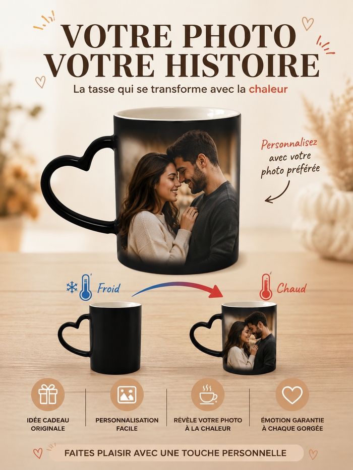 Tasse Magique Personnalisée - Photo & Texte Révélés à la Chaleur