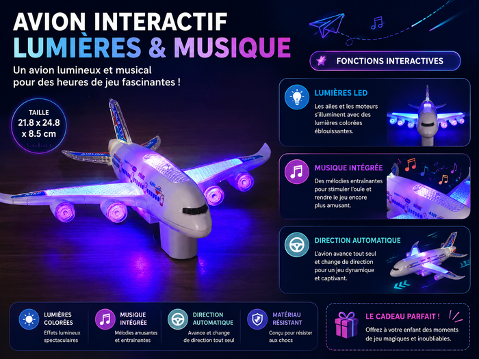 Avion Électronique avec Musique & Lumières