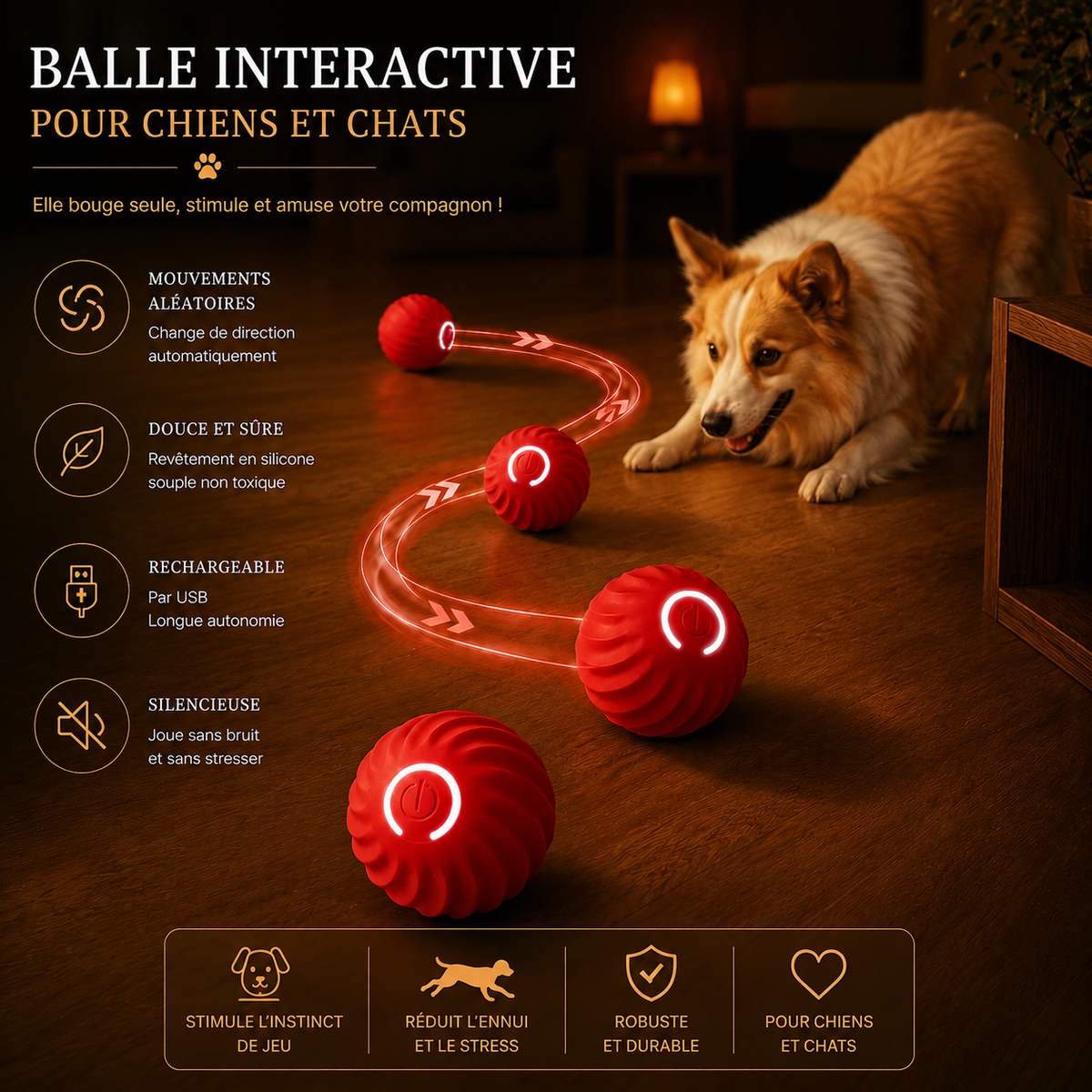 Balle Électronique Intelligente pour Chien & Chat