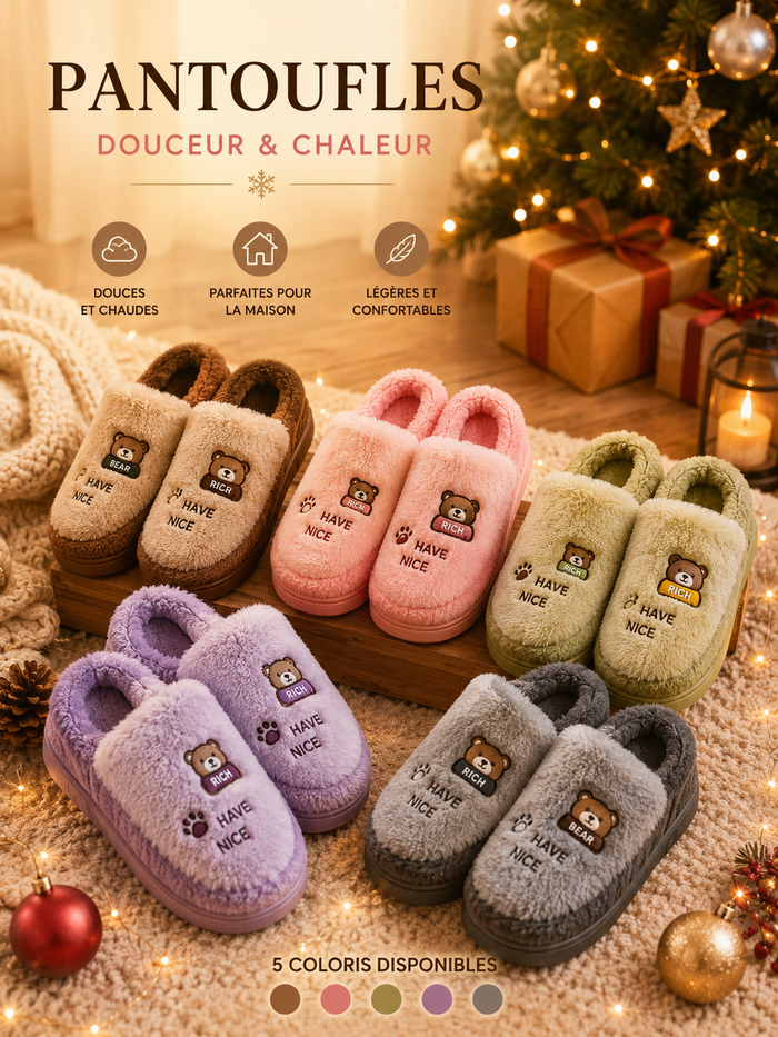 Chaussons Ours en Peluche - Doux & Chauds