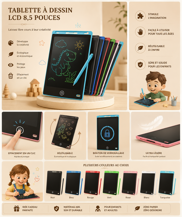 Tablette LCD de Dessin pour Enfant - 8,5"