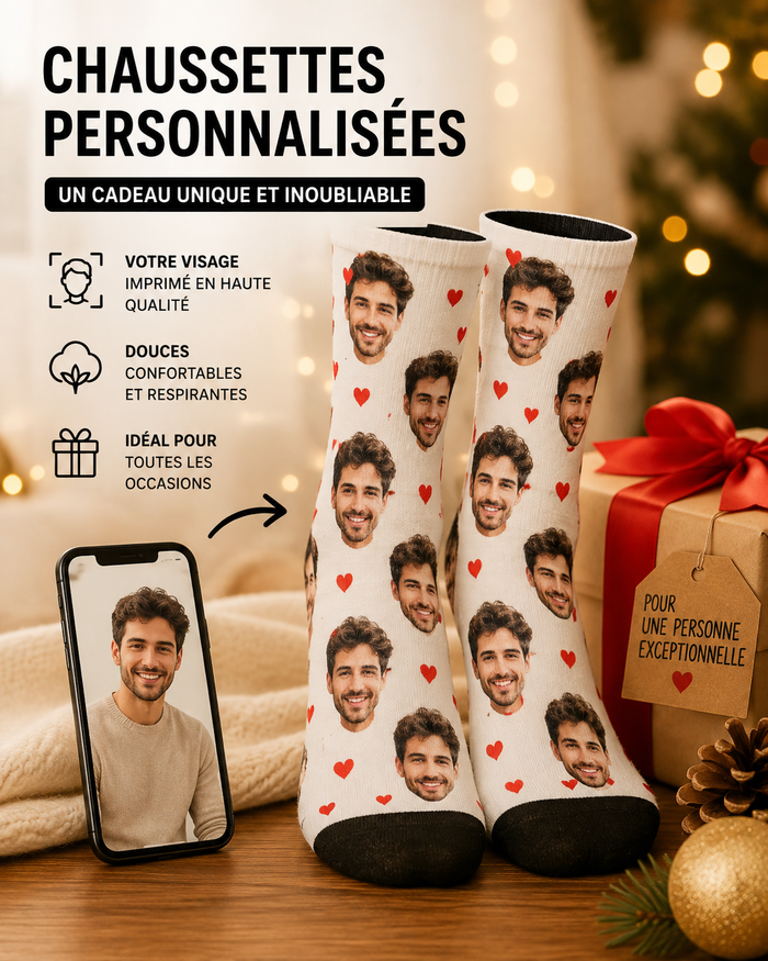 Chaussettes Personnalisées avec Visage - Cadeau Original