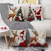 Housse de Coussin de Noël - Renne, Père Noël & Bonhomme de Neige (45x45cm)