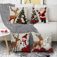 Housse de Coussin de Noël - Renne, Père Noël & Bonhomme de Neige (45x45cm)
