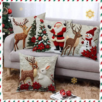Housse de Coussin de Noël - Renne, Père Noël & Bonhomme de Neige (45x45cm)
