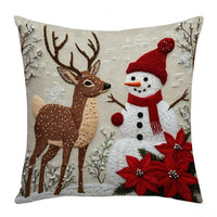 Housse de Coussin de Noël - Renne, Père Noël & Bonhomme de Neige (45x45cm)